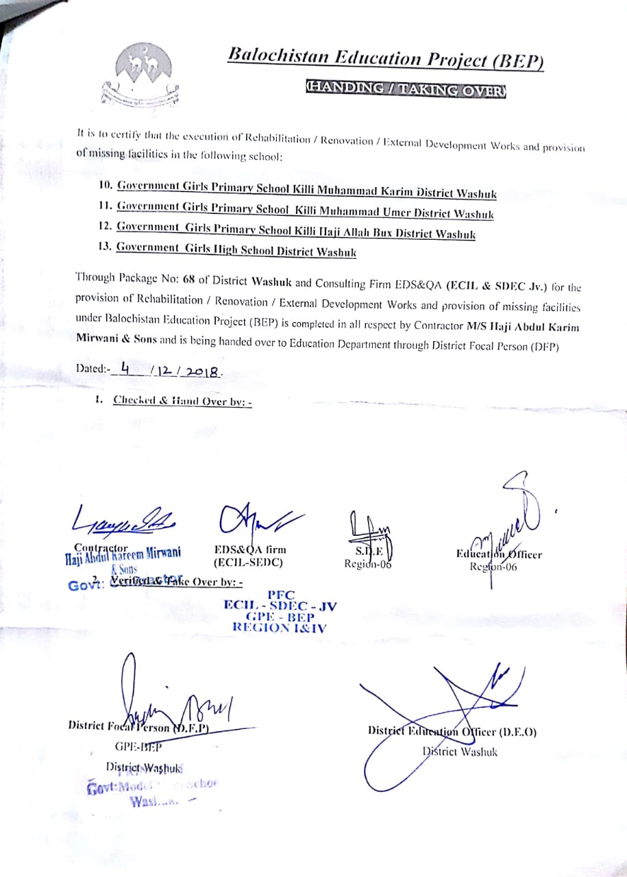 Handing Over Certificate